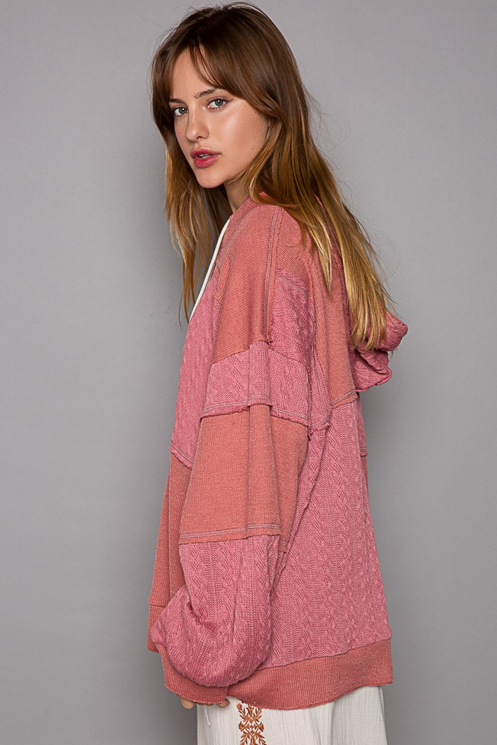 Hazel Blues® |  Balloon Sleeve Cut Sew Sweater Knit Top in Mauve