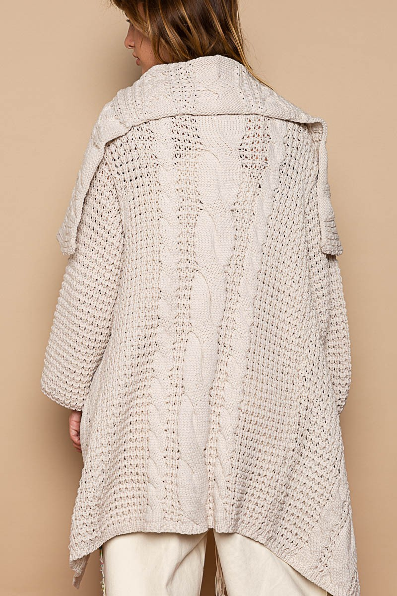 Hazel Blues® |  Twist Weave Shawl Collar Balloon Sweater Cardigan