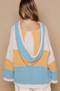 Hazel Blues® |  V-Neck Hooded Color Block Pullover Sweater