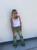 Hazel Blues® |  Blakeley Distressed Jeans In Olive and Camel