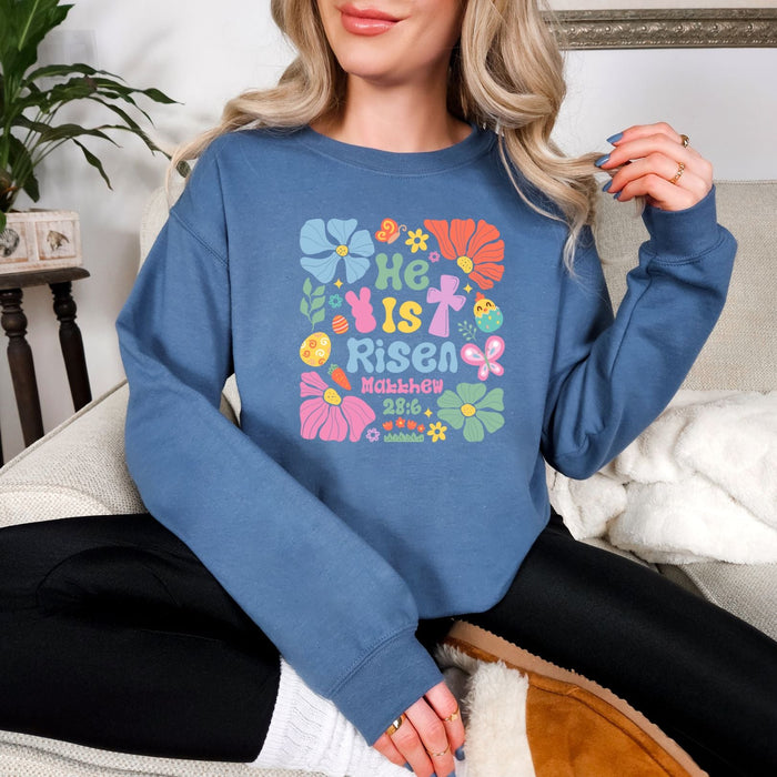 Hazel Blues® |  He Is Risen Boho Floral Graphic Sweatshirt