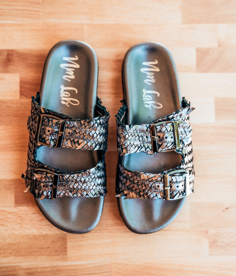 Hazel Blues® |  Intertwine Dual Woven Strap Slide in Pewter