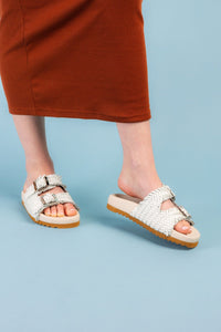 Hazel Blues® |  Intertwine Dual Woven Strap Slide in White