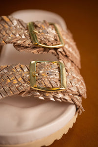 Hazel Blues® |  Intertwine Dual Woven Strap Slide in Champagne