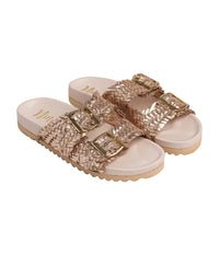 Hazel Blues® |  Intertwine Dual Woven Strap Slide in Champagne