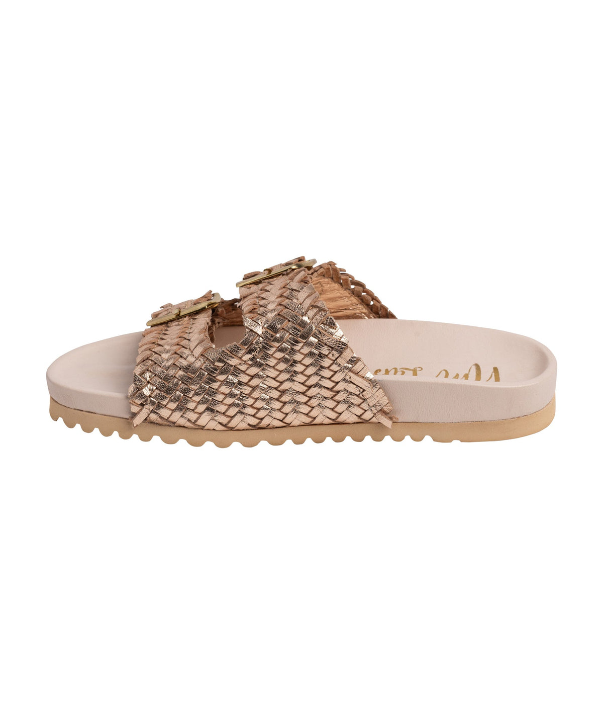 Hazel Blues® |  Intertwine Dual Woven Strap Slide in Champagne