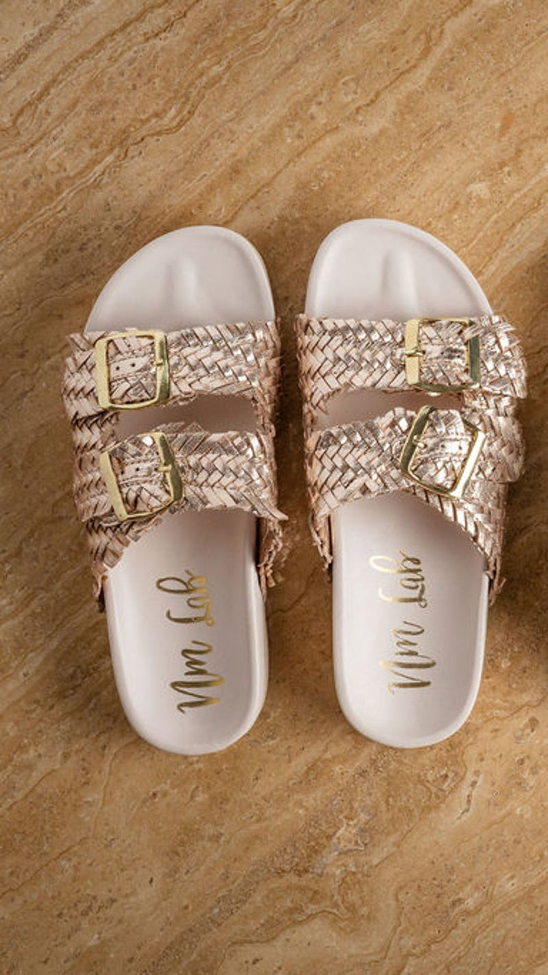 Hazel Blues® |  Intertwine Dual Woven Strap Slide in Champagne