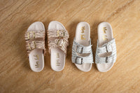 Hazel Blues® |  Intertwine Dual Woven Strap Slide in Champagne