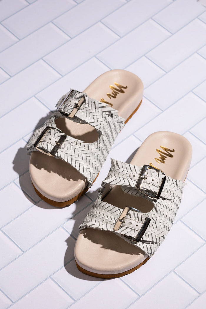 Hazel Blues® |  Intertwine Dual Woven Strap Slide in White