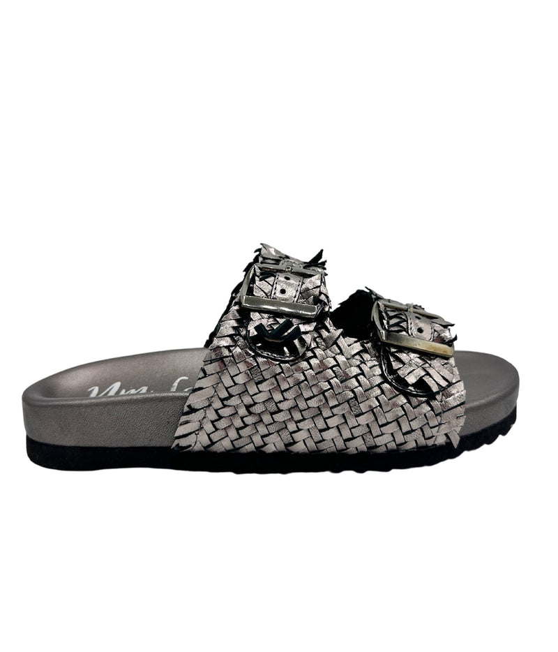 Hazel Blues® |  Intertwine Dual Woven Strap Slide in Pewter