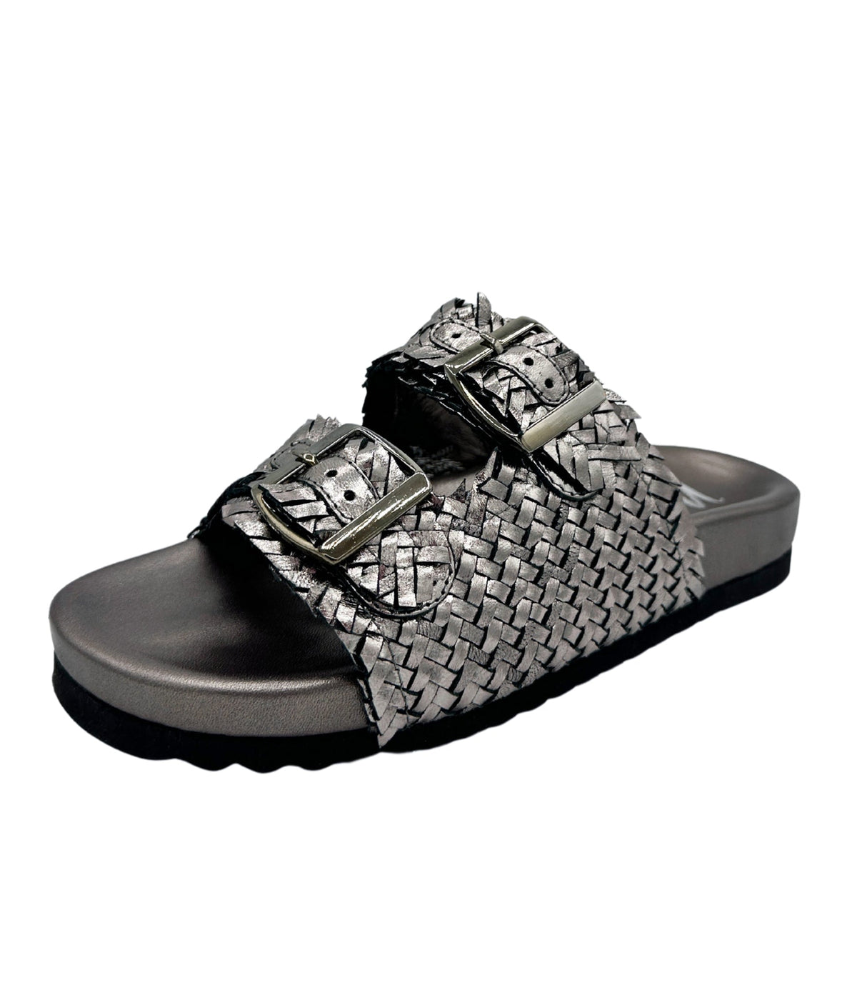 Hazel Blues® |  Intertwine Dual Woven Strap Slide in Pewter