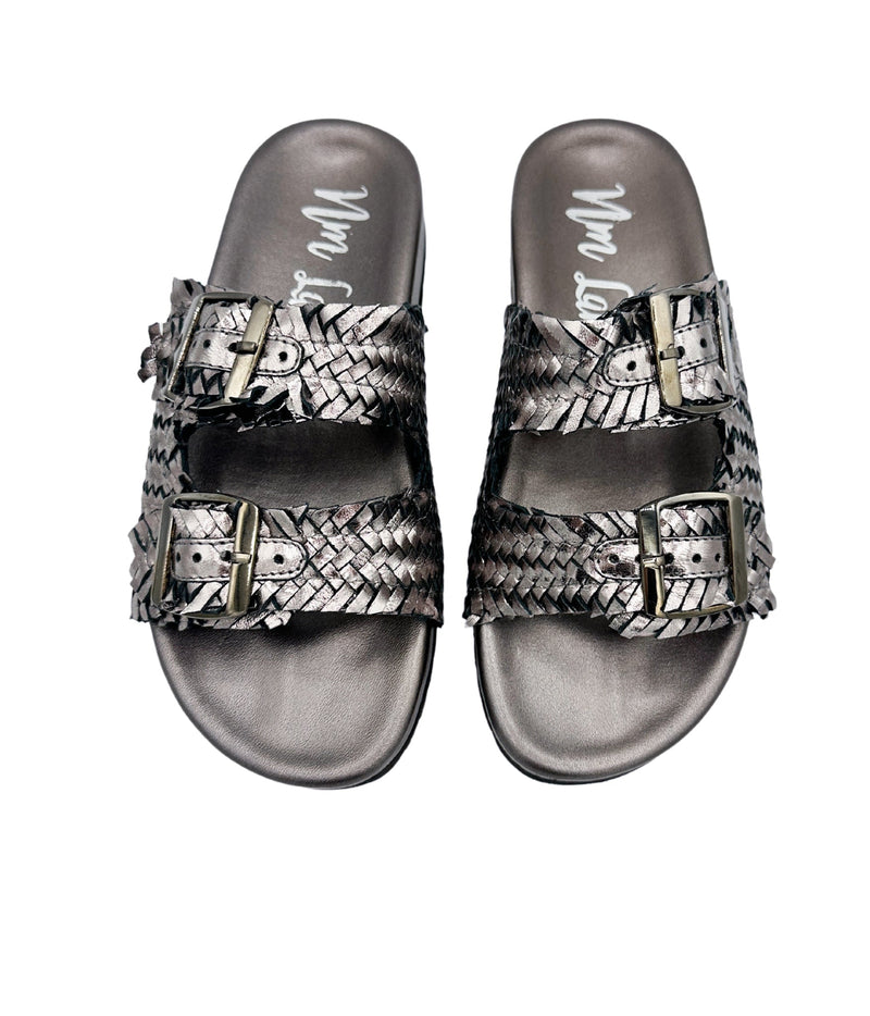 Hazel Blues® |  Intertwine Dual Woven Strap Slide in Pewter