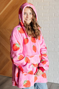 Hazel Blues® |  Kids Oversized Hoodie Blanket in Strawberry