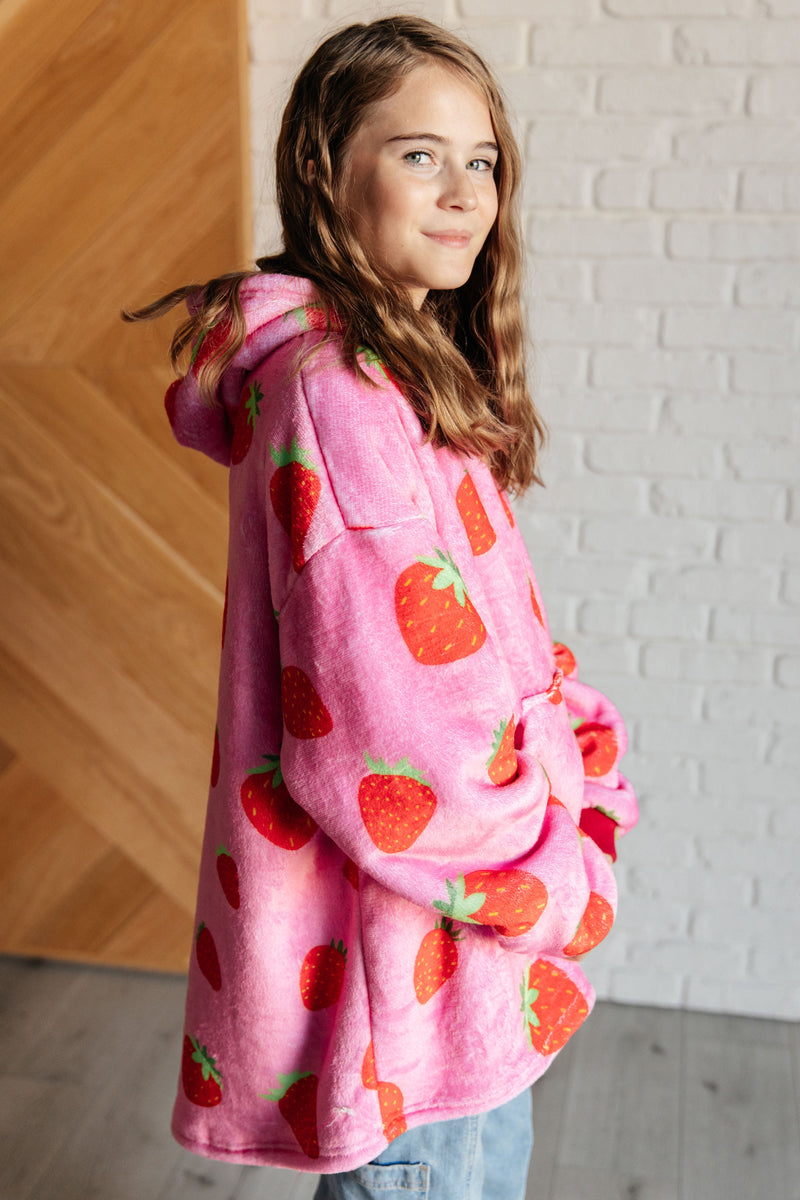 Hazel Blues® |  Kids Oversized Hoodie Blanket in Strawberry