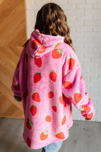 Hazel Blues® |  Kids Oversized Hoodie Blanket in Strawberry