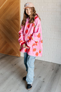 Hazel Blues® |  Kids Oversized Hoodie Blanket in Strawberry