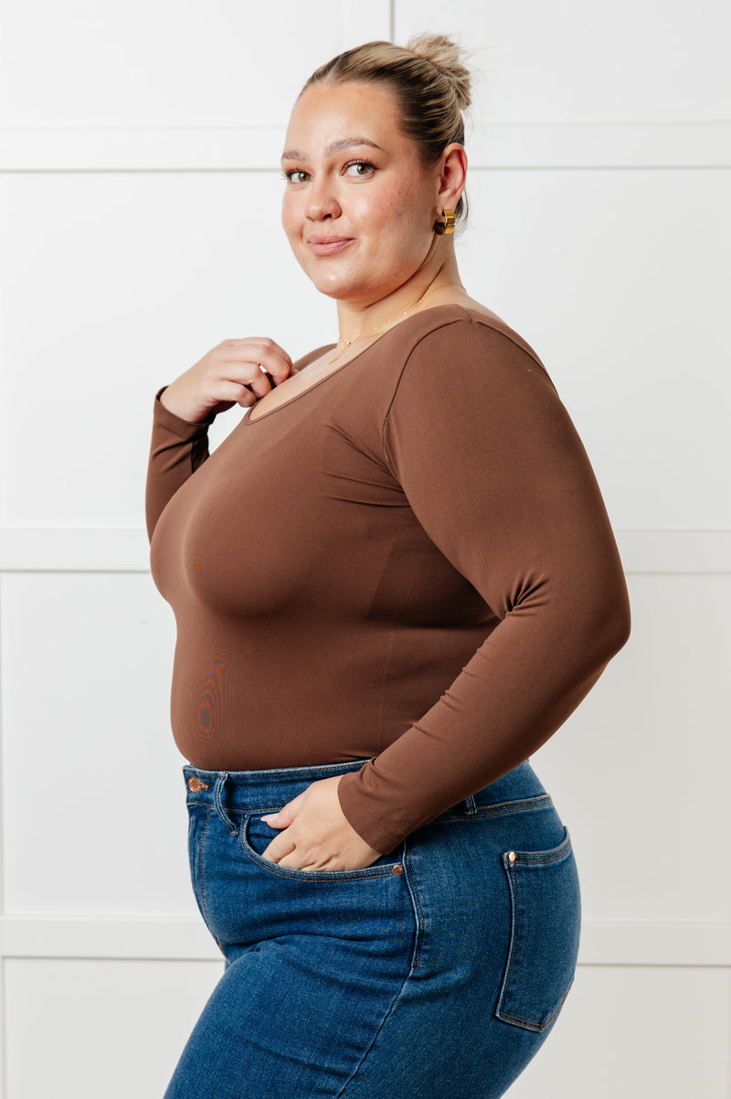 Hazel Blues® |  Bring in the Basics Seamless Reversible V-Neck Coffee