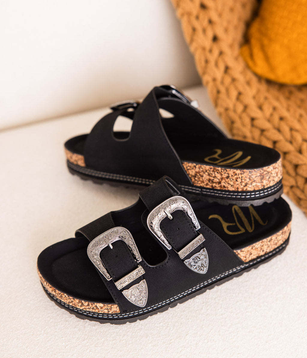 Hazel Blues® |  Mickie Western Slides in Black