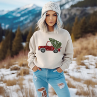 Hazel Blues® |  Christmas Tree Truck Faux Glitter Graphic Sweatshirt