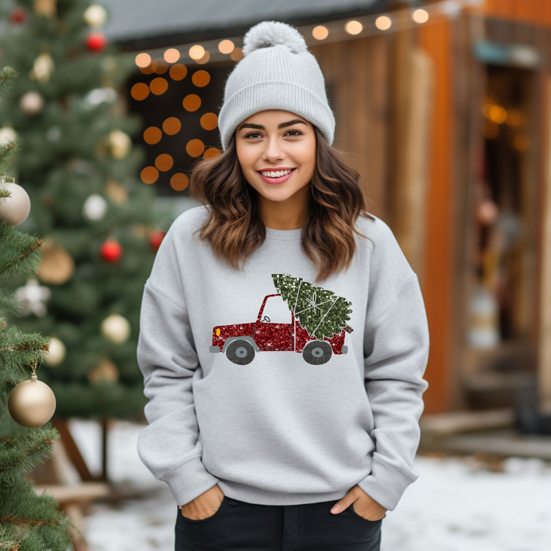 Sweater with red truck and christmas tree online