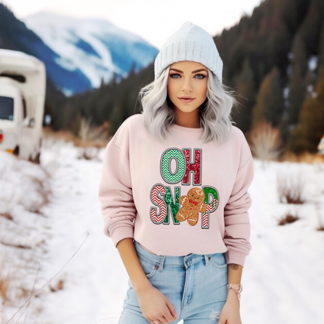 3Blues Designs |   Hazel Blues® |  OH SNAP Faux Glitter Chenille Graphic Sweatshirt