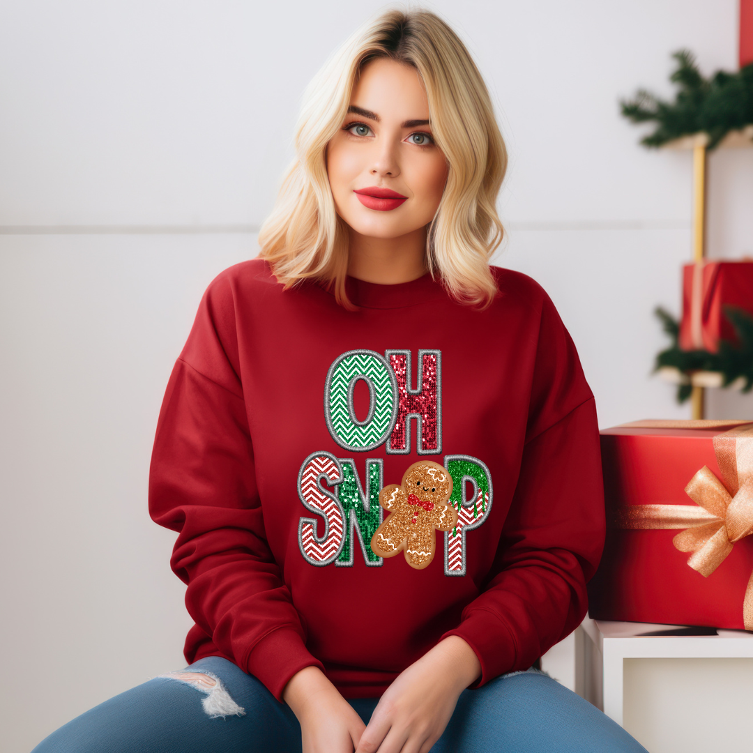 Hazel Blues® |  OH SNAP Faux Glitter Chenille Graphic Sweatshirt