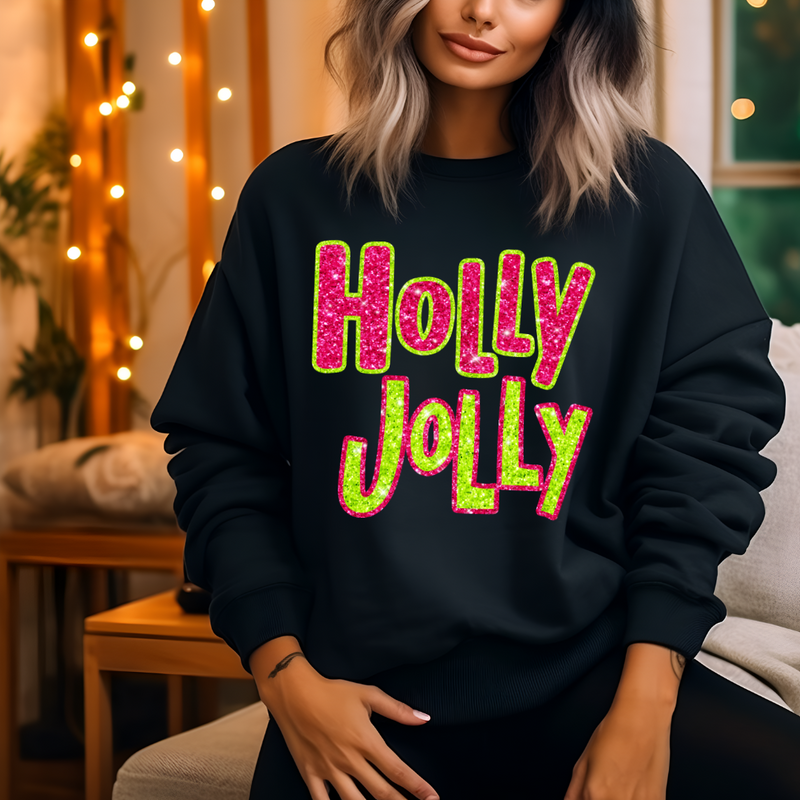 Hazel Blues® |  Holly Jolly Faux Glitter Graphic Sweatshirt