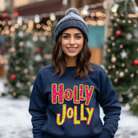 Hazel Blues® |  Holly Jolly Faux Glitter Graphic Sweatshirt