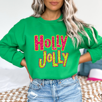 Hazel Blues® |  Holly Jolly Faux Glitter Graphic Sweatshirt