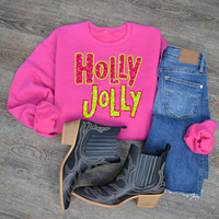 Hazel Blues® |  Holly Jolly Faux Glitter Graphic Sweatshirt