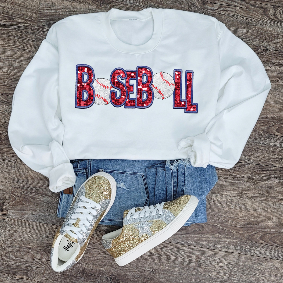 3Blues Designs |   Baseball Faux Chenille Sequin Patches Sweatshirt