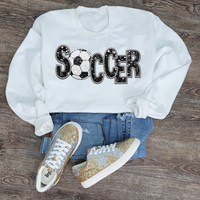 Hazel Blues® |  Soccer Faux Chenille Sequin Patches Sweatshirt: Black