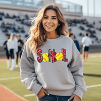 Hazel Blues® |  Softball Faux Chenille Sequin Patches Sweatshirt: Red