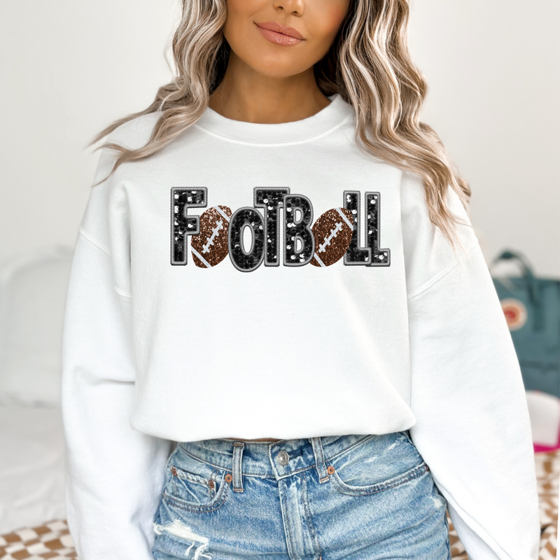 3Blues Designs |  3Blues Designs |  Hazel Blues® |  Football Faux Chenille Sequin Patches Sweatshirt