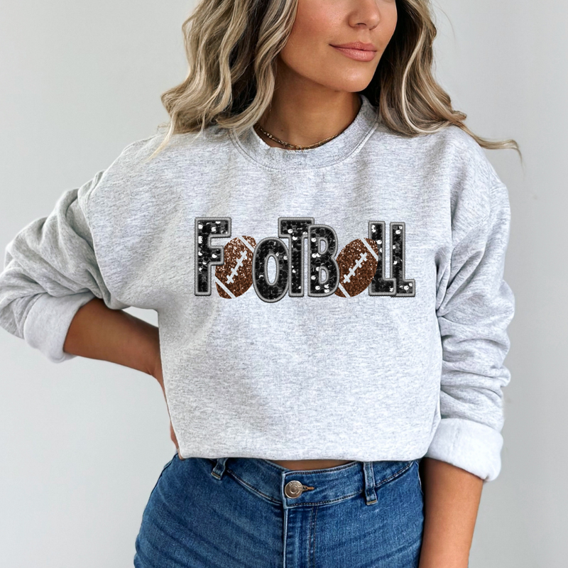 3Blues Designs |   Hazel Blues® |  Football Faux Chenille Sequin Patches Sweatshirt