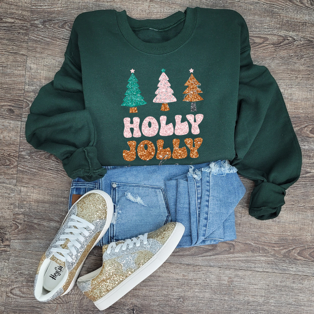 3Blues Designs |   Hazel Blues® |  Holly Jolly Faux Glitter Chenille Crewneck Sweatshirt