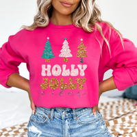 Hazel Blues® |  Holly Jolly Faux Glitter Chenille Crewneck Sweatshirt