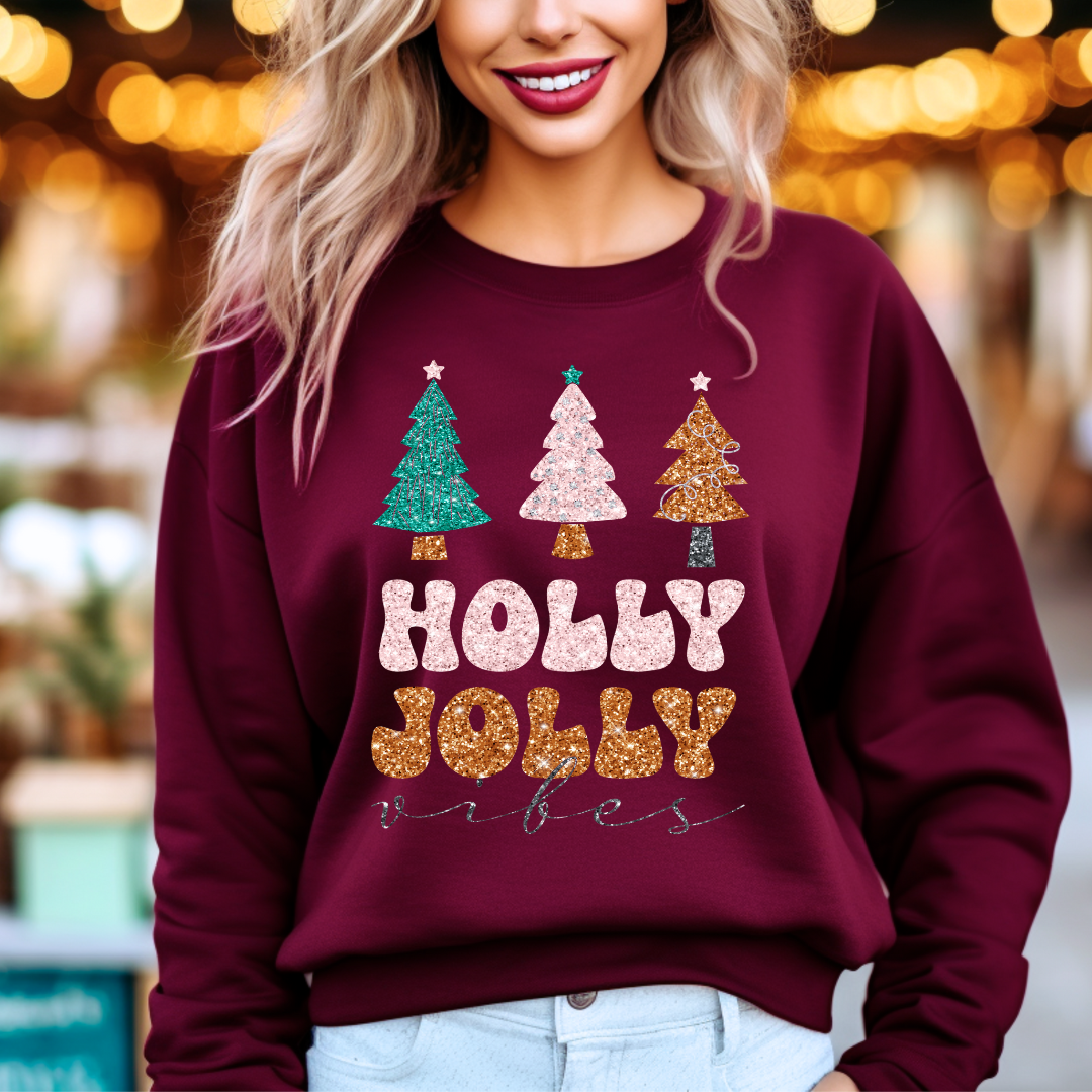 3Blues Designs |   Hazel Blues® |  Holly Jolly Faux Glitter Chenille Crewneck Sweatshirt