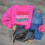 Hazel Blues® |  Merry Christmas Retro Faux Glitter Chenille Crewneck Sweatshirt