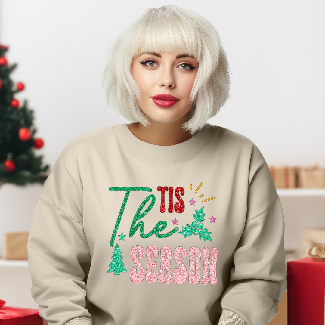 Hazel Blues® |  Tis the Season Faux Glitter Chenille Crewneck Sweatshirt