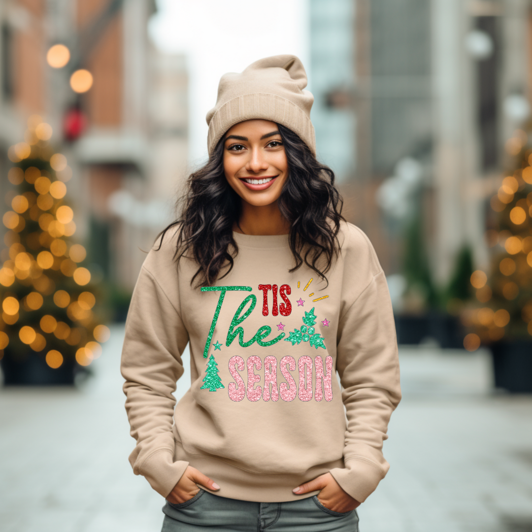 3Blues Designs |   Hazel Blues® |  Tis the Season Faux Glitter Chenille Crewneck Sweatshirt