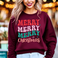 Hazel Blues® |  Merry Christmas Retro Faux Glitter Chenille Crewneck Sweatshirt