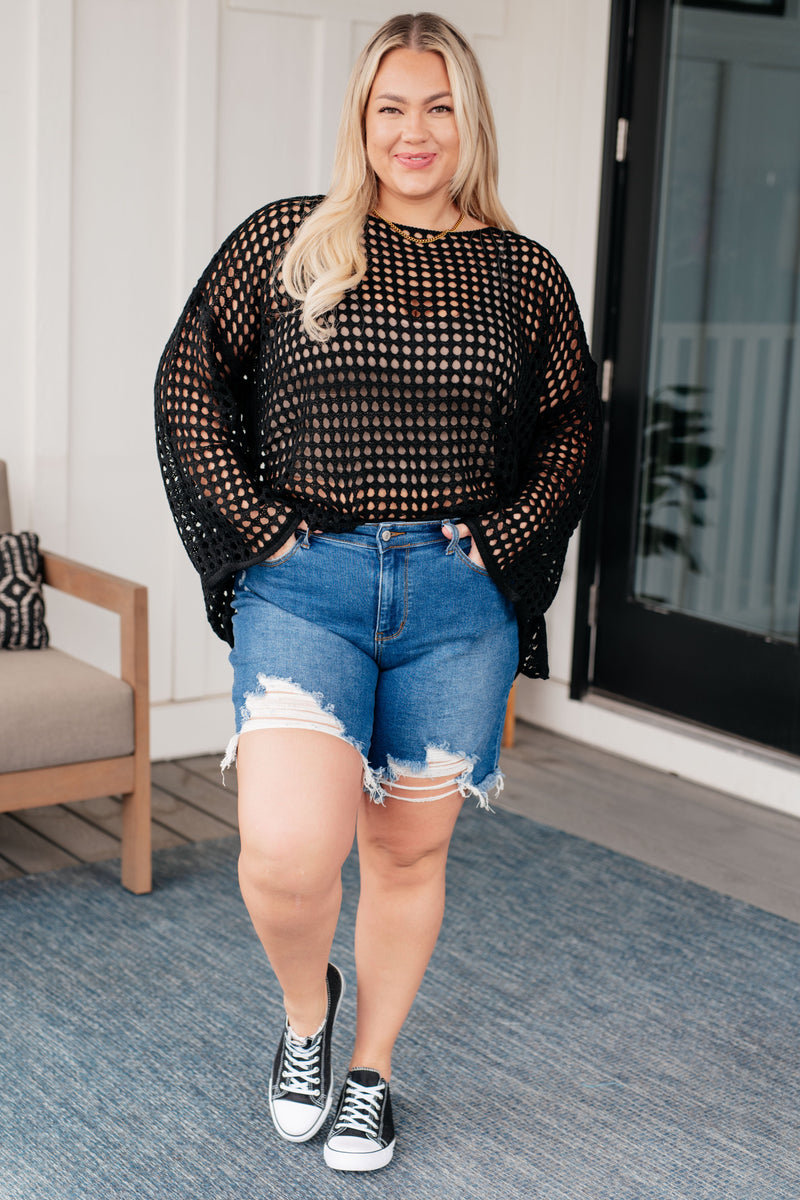 Hazel Blues® |  Ask Anyway Fishnet Sweater