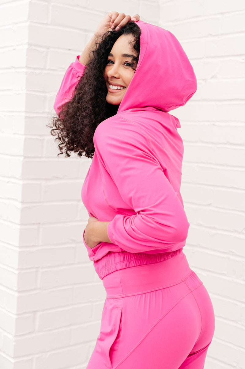 Hazel Blues® |  Morning Run Half Zip Hoodie in Sonic Pink