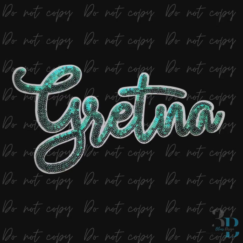 Gretna Script | Hunter Green Sequins | White Glitter Trim | Iron-on Patch