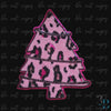 Pink Leopard Chenille and Glitter Christmas Tree Iron on Patch