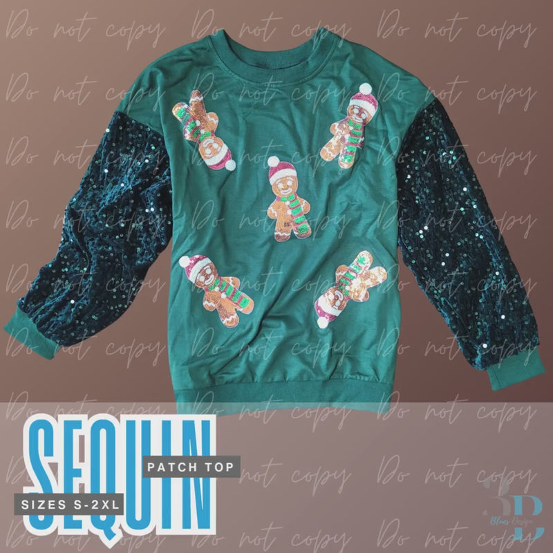 Sequin Gingerbread Man Christmas Sweatshirt | Embroidered Holiday Top