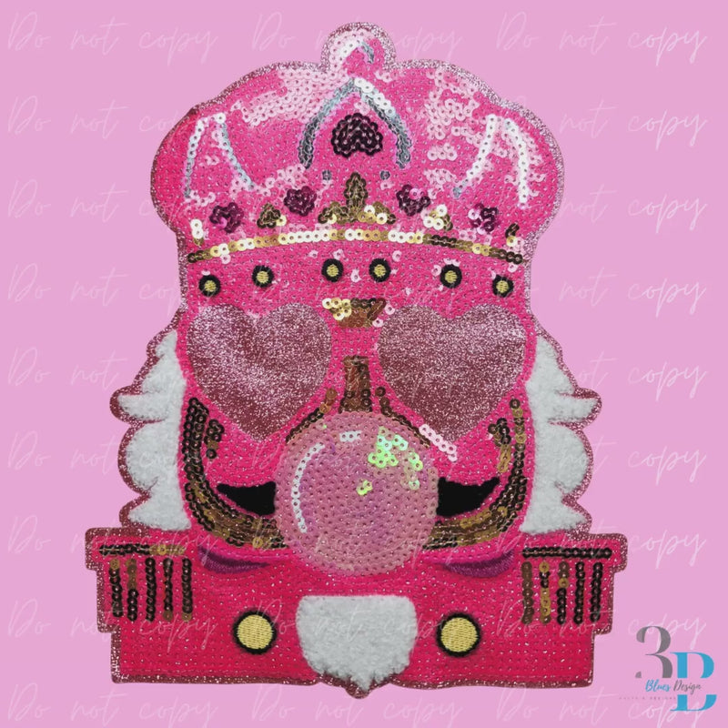Pink Sequin Nutcracker Patch – Heart Glasses, DIY Holiday Applique