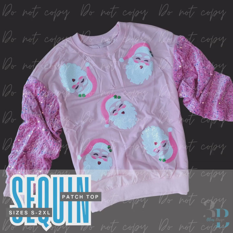 Pink Sequin Santa Christmas Sweatshirt | Embroidered Holiday Top