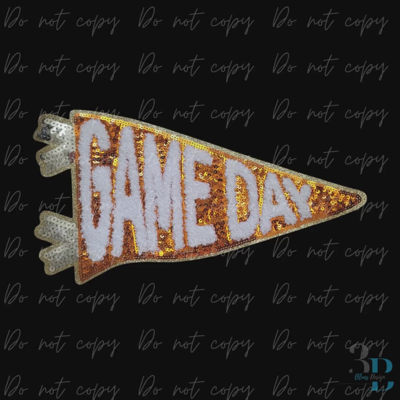 Orange Sequin with Gold Trim Game Day pennant flag Iron-on Patch